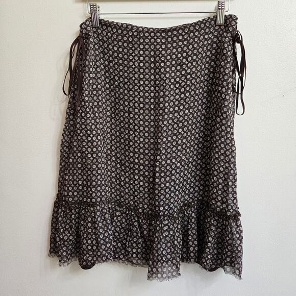 Tintoretto Women Vtg Y2K Euro Cottage Brown Floral Print Ruffle Hem Skirt 4/6 - Picture 1 of 11